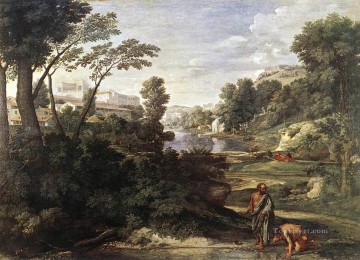 Paisaje con Diógenes pintor clásico Nicolas Poussin Pinturas al óleo